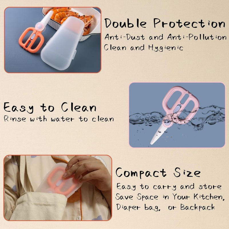 Artenny Ceramic Baby Food Scissors Kids with Travel Case, Toddler Scissors with Safety Lock, Ideal for Pizza, Meats, Noodles, Vegetables, and Fruits (A/B) - Image 4